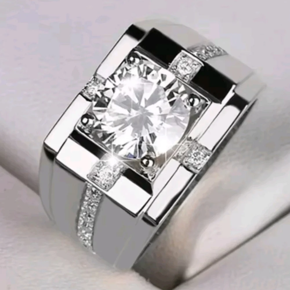 Classic Men's 925 Silver Diamond Ring Sz 13